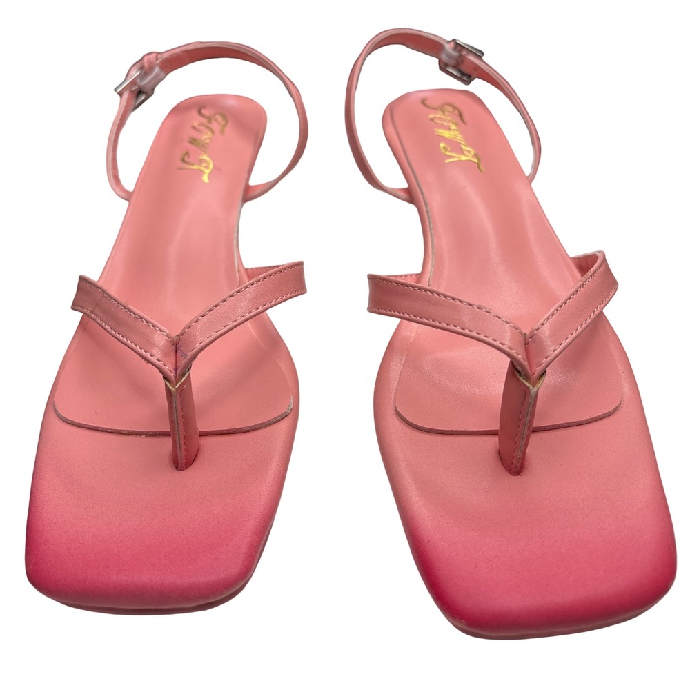 Fowt Pink Strappy Thong Kitten Heel Sandals 7.5